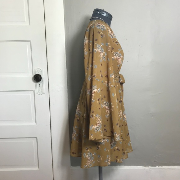 Free People Floral Mustard Bell Sleeve Hippy Dress - Picture 5 of 8